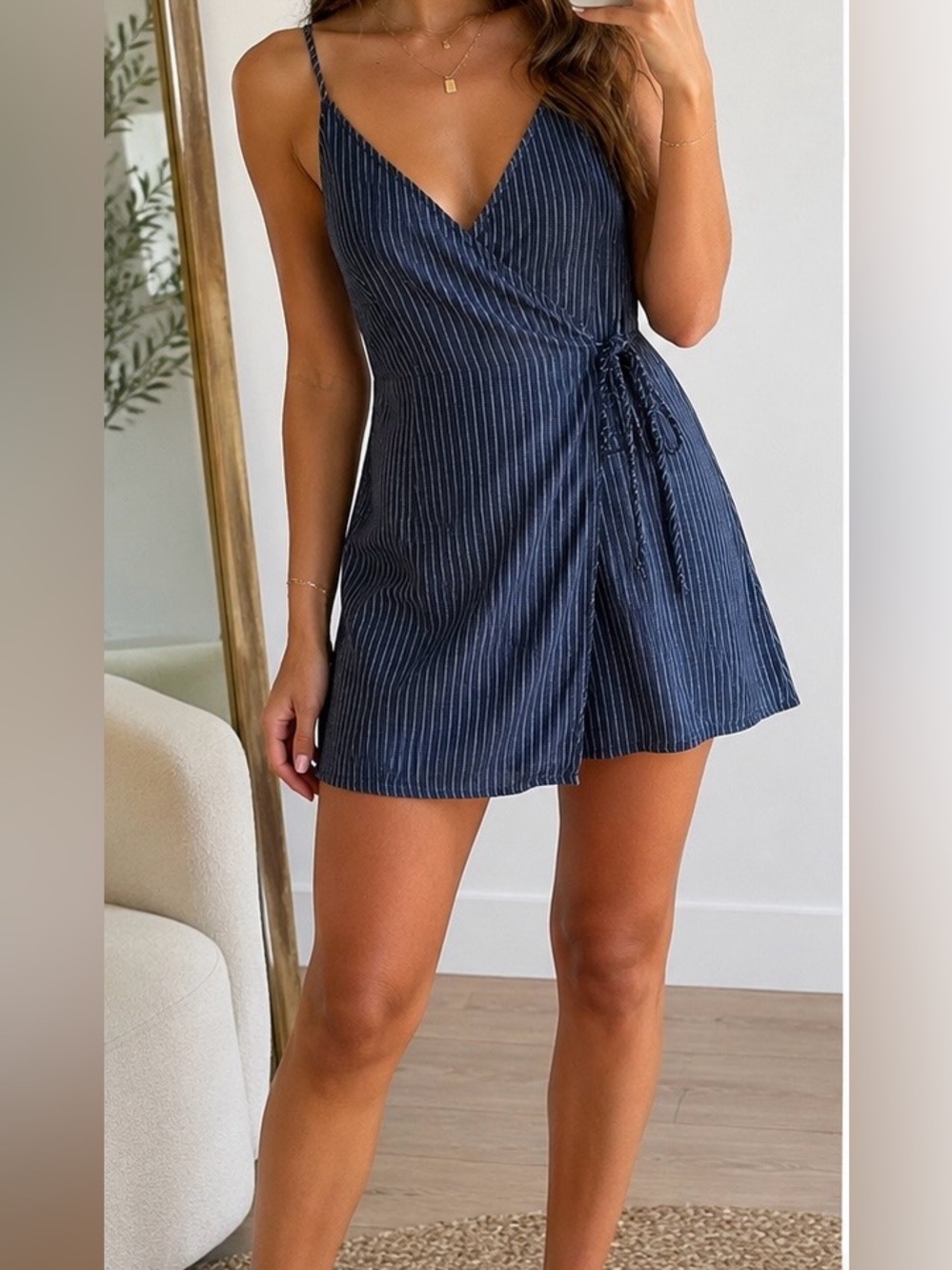 Navy and White Pinstripe Romper/Dress